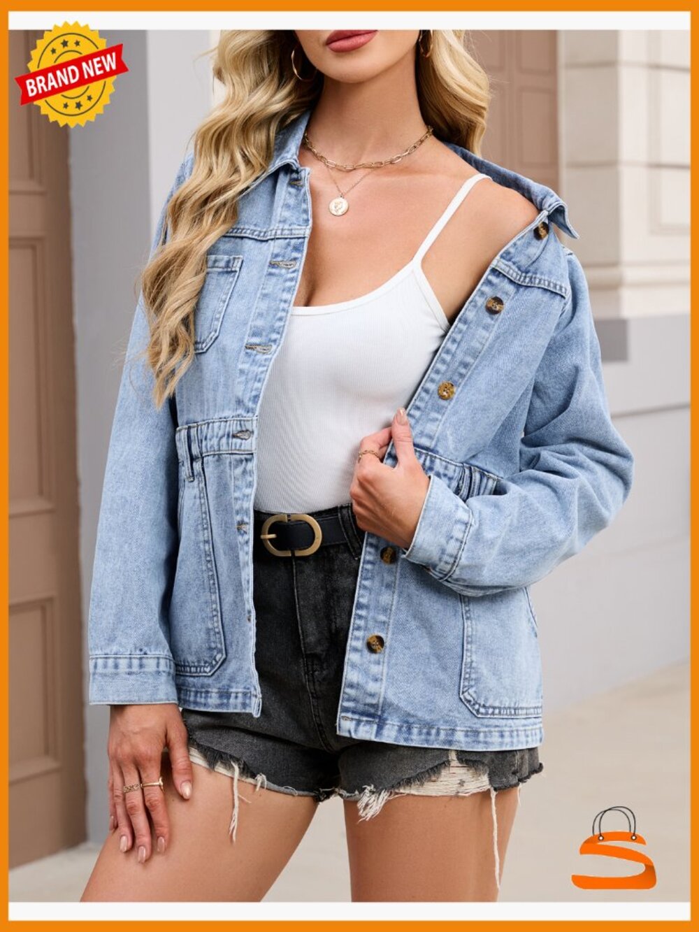 Oversized Denim Jacket Button Down Boyfriend Shacket with Pockets - Picture 7 of 7